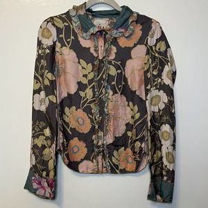 Johnny Was Floral Silk Ruffle Blouse FLAW